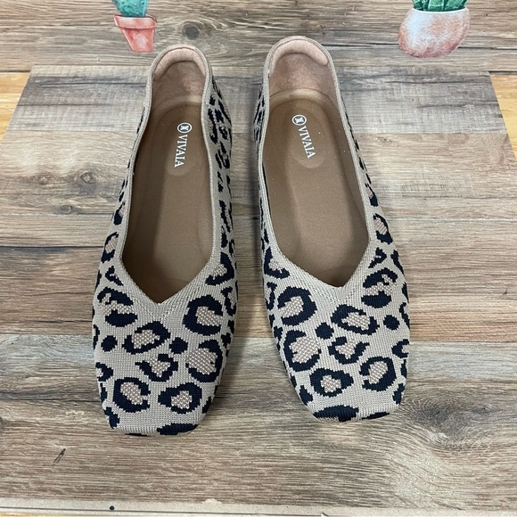 Vivaia Margot square toe V-cut ballet flats dark leopard women’s 9.5 - Picture 3 of 10